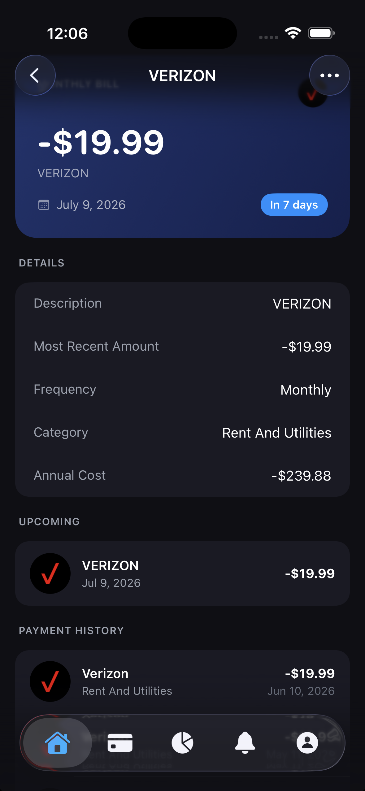 Finesse recurring subscription history and annual cost